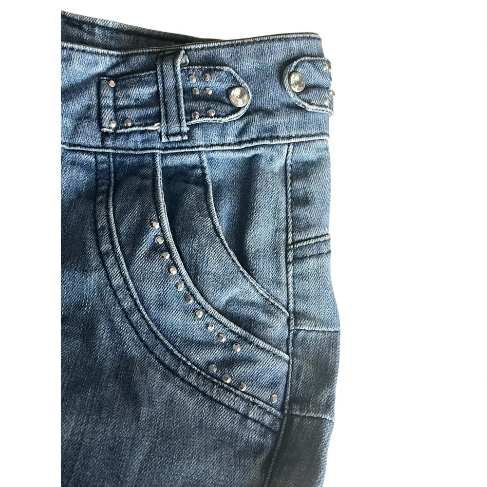 Crystal Vogue Jeans Girls 14 Blue Rhinestone‎ Embellished Y2K Skinny